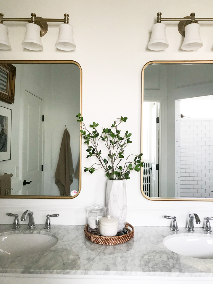 Master bathroom reveal - cost breakdown - wood trim - white bathroom