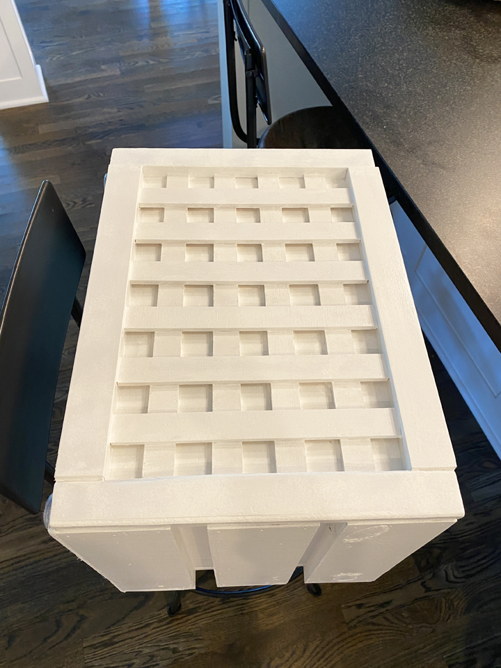 Mudroom Shoe Storage - white painted lattice trim