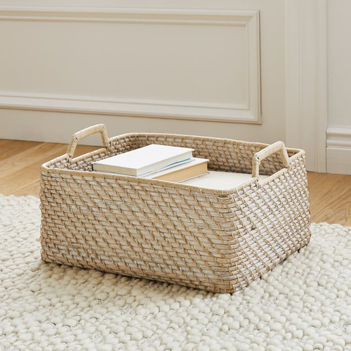 Mudroom Shoe Storage - white and neutral basket