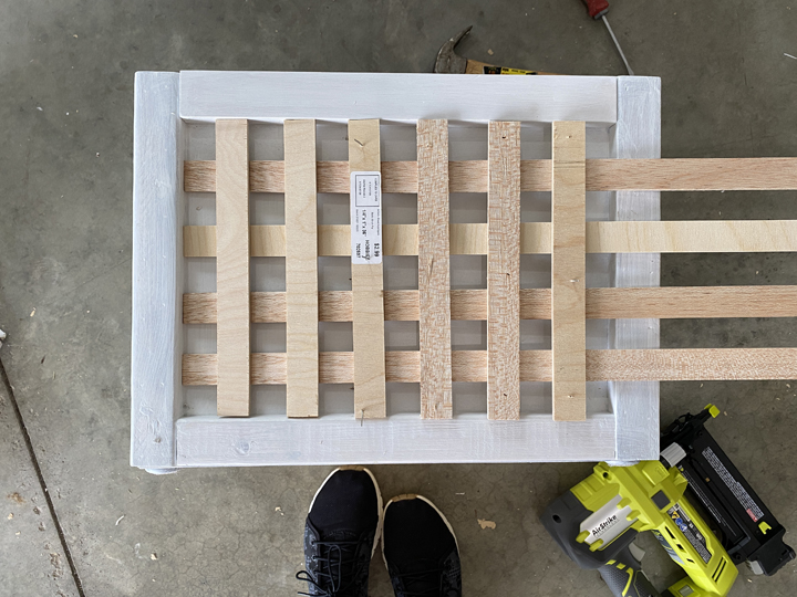 Mudroom Shoe Storage - square lattice detail